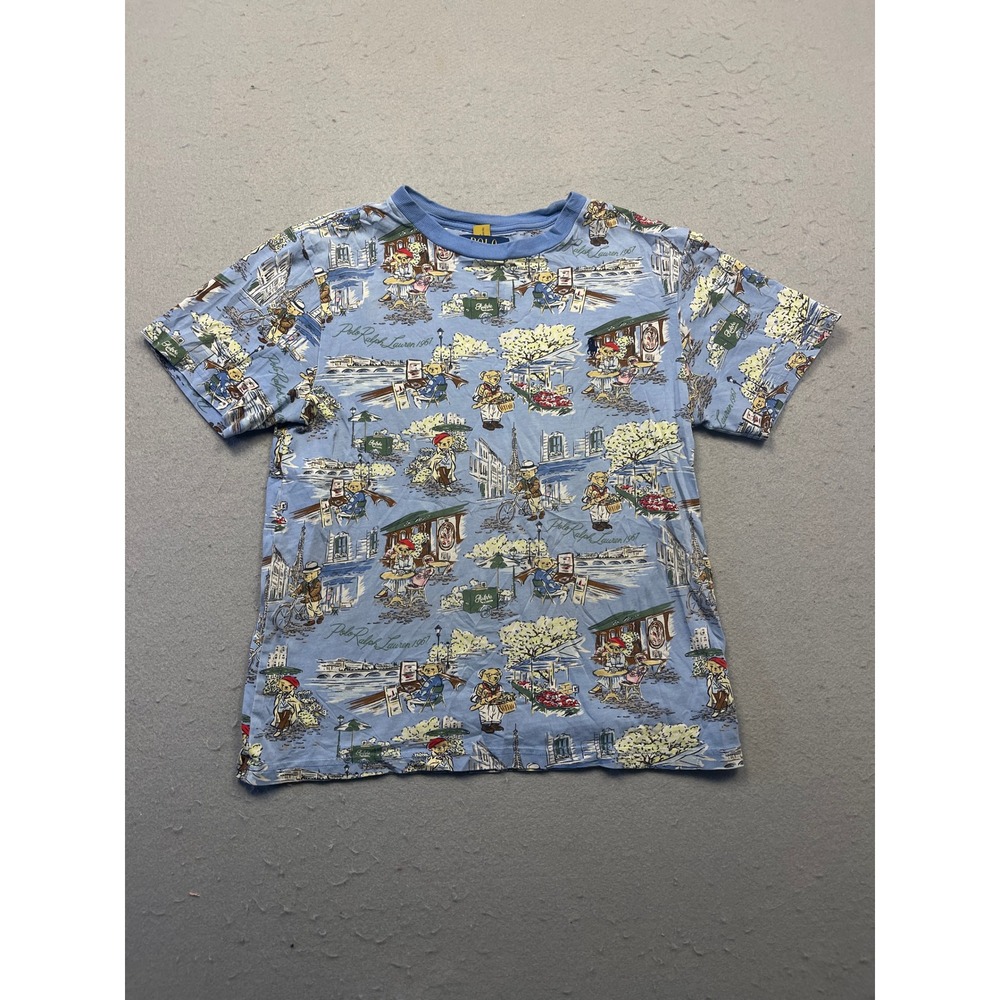 Polo Ralph Lauren T-Shirt Cotton Paris Polo Bear Blue Medium 10-12 Boys